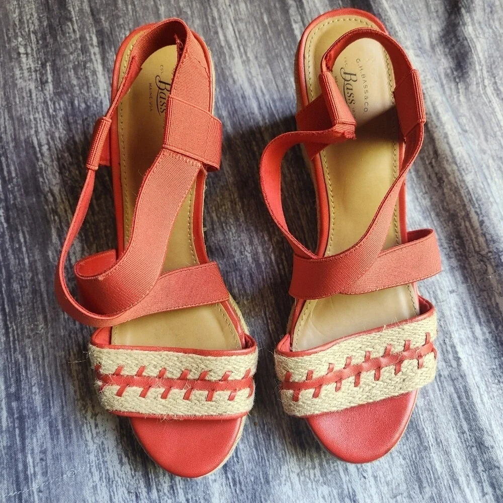 G.H. Bass & Co Coral Wedge Espadrille Sandals Women Size 10 Fabric‎ Elastic